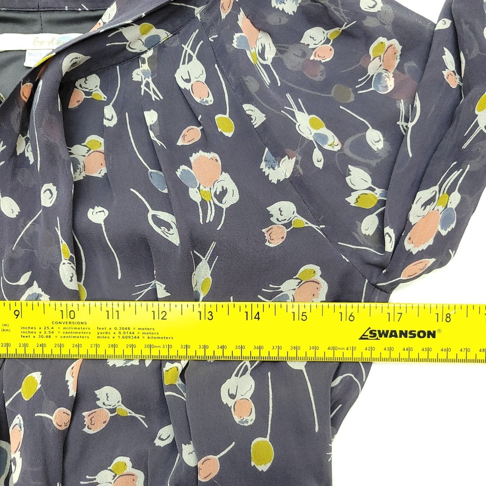 Boden‎ Dress Women 4R Blue Gray Floral 100% Silk Long Sleeve Sheer Occasion - Picture 3 of 12